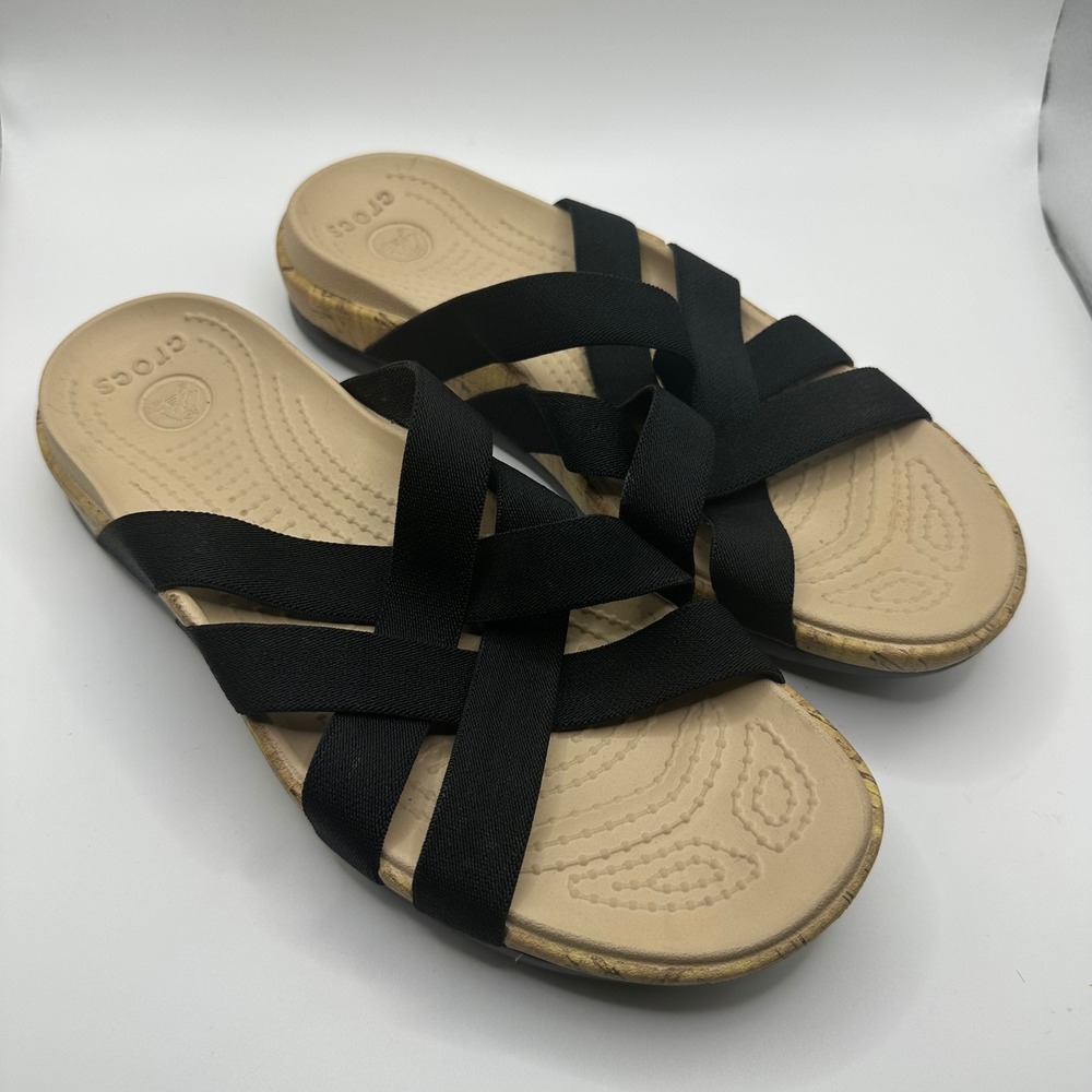 Crocs‎ Women's Black Strappy Slide Sandals Comfortable Casual Shoes Size 7